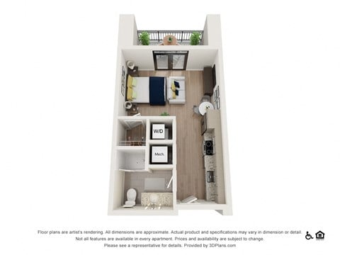 Floor plan for studio, 1 bath, 442 sqft